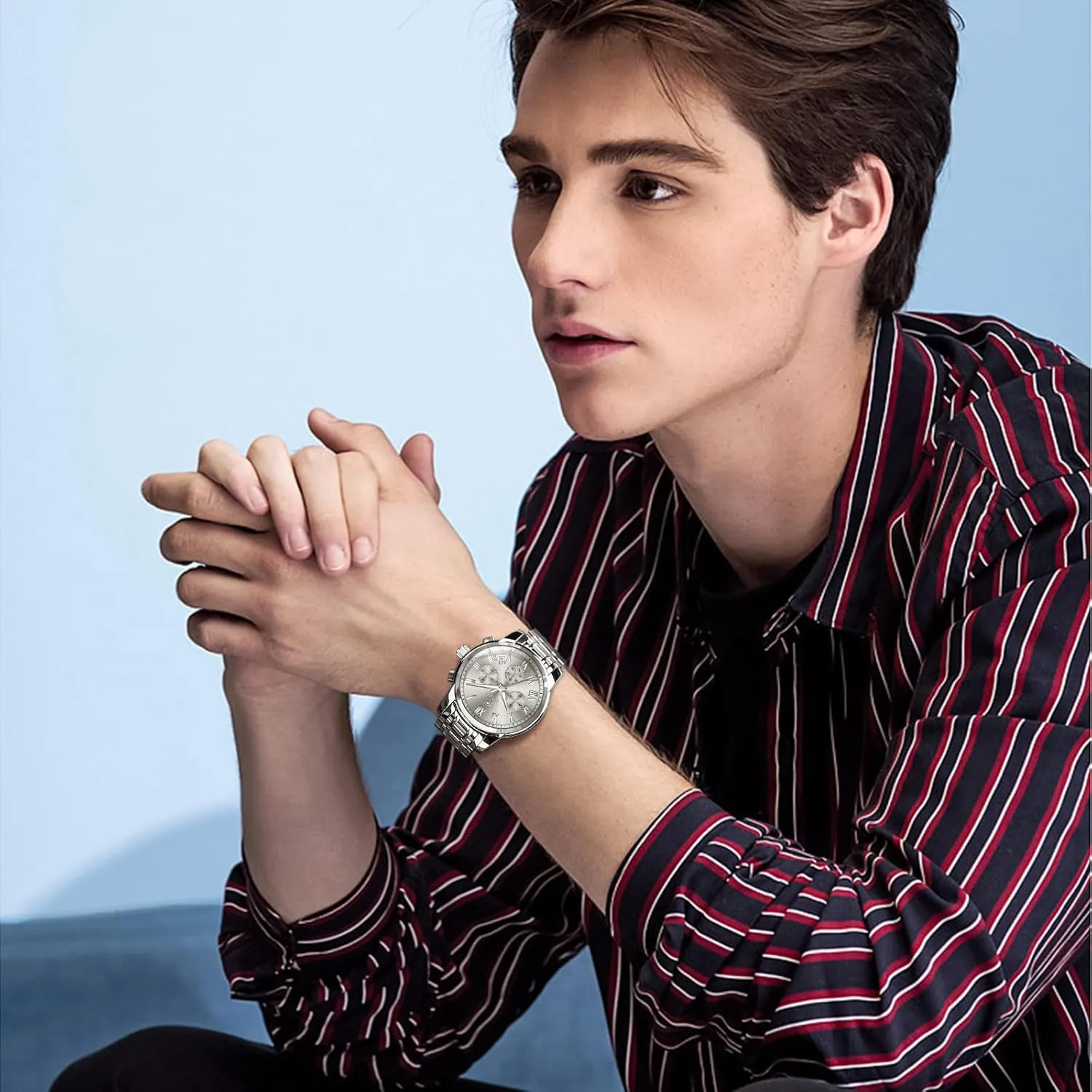 Men Dress Analog Quartz Watches Waterproof Roman Numerals Men's Wrist Watch With Date Luminous Reloj Para Hombre Men's Stainless Steel Watches Classic Big Face Easy To Read Chronograph Watch excavation cook for 