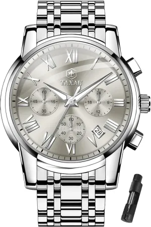 Men Dress Analog Quartz Watches Waterproof Roman Numerals Men's Wrist Watch With Date Luminous Reloj Para Hombre Men's Stainless Steel Watches Classic Big Face Easy To Read Chronograph Watch excavation cook for 