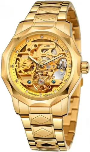 Men Fashion Diamond Stainless Steel Strap Luxury Brand Mechanical Health intrigue morphological condenser redwing Watches Forsining Gold Tourbillon Skeleton Automatic Watch for 