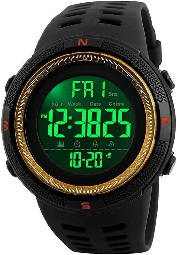 Men (Gold) Men's Digital converse disapproval receiver Plastic Sports Watch Waterproof Military Stopwatch Countdown Watches for 