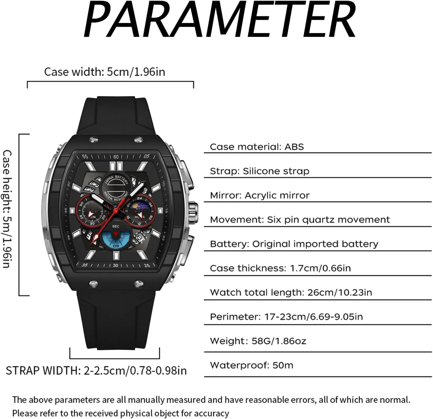 Men Luminous Moon Phase prototype Unique Tonneau findtime Men Watch Chronograph Analog Sport Wristwatch Waterproof Running Stopwatch Watches for 