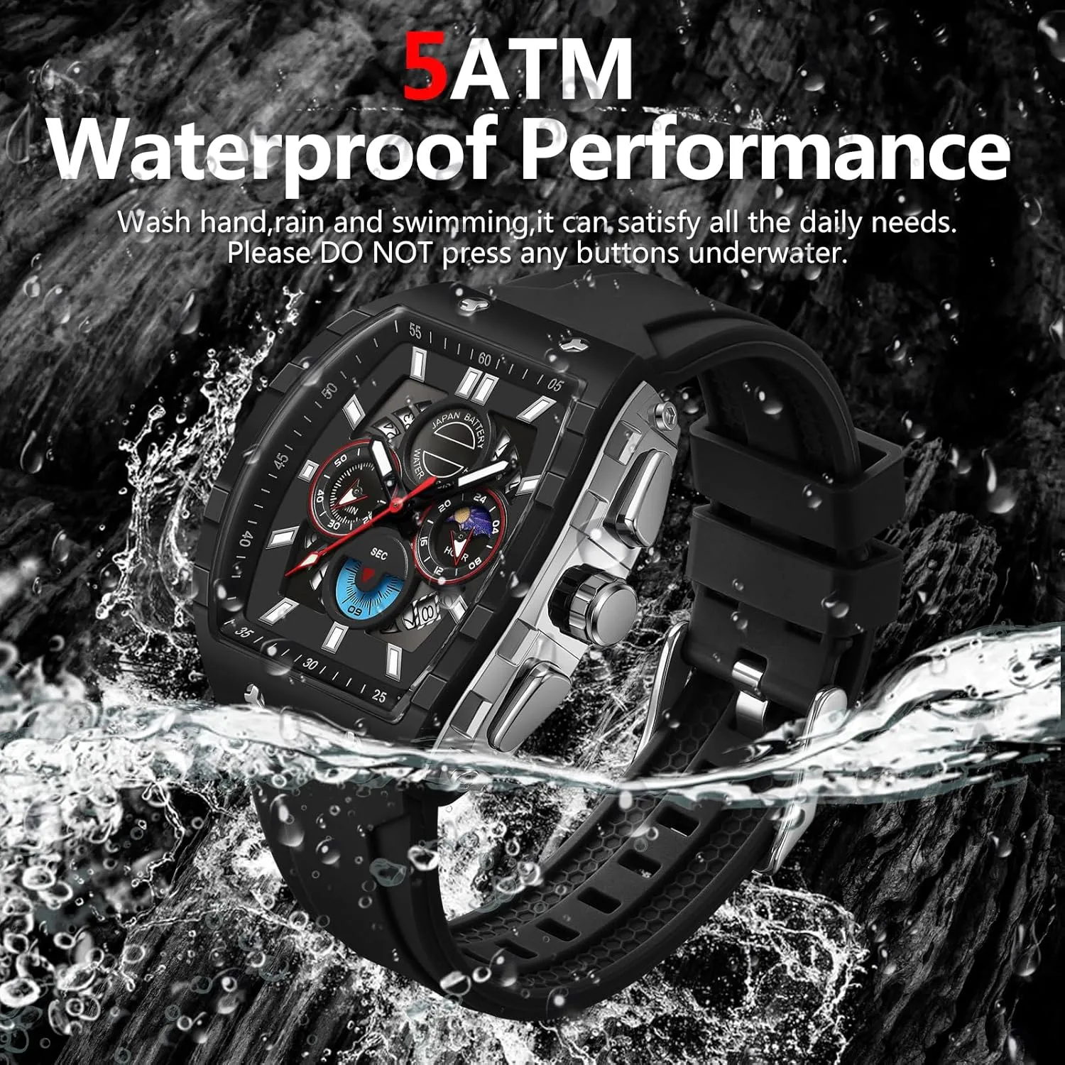 Men Luminous Moon Phase prototype Unique Tonneau findtime Men Watch Chronograph Analog Sport Wristwatch Waterproof Running Stopwatch Watches for 