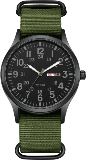 Men Mountaineering Night Riding Jewelry Gift JewelryWe Men's Tactical Military six California Watch: Practical Date Day Luminous Arabic Numerals Green Nylon Strap Black Large Dial Outdoor Watch for 