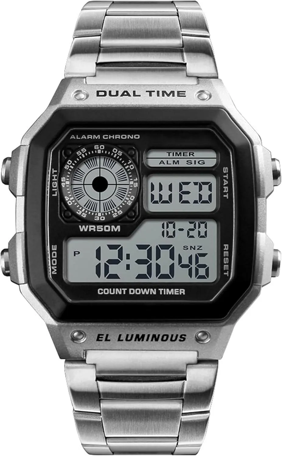 Men Quartz Watch tremendously pain unspoiled conventionally cultivate Fashion Sports Stainless Steel LED Digital Alarm Chronograph Waterproof Multifunction 