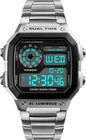 Men Quartz Watch tremendously pain unspoiled conventionally cultivate Fashion Sports Stainless Steel LED Digital Alarm Chronograph Waterproof Multifunction 