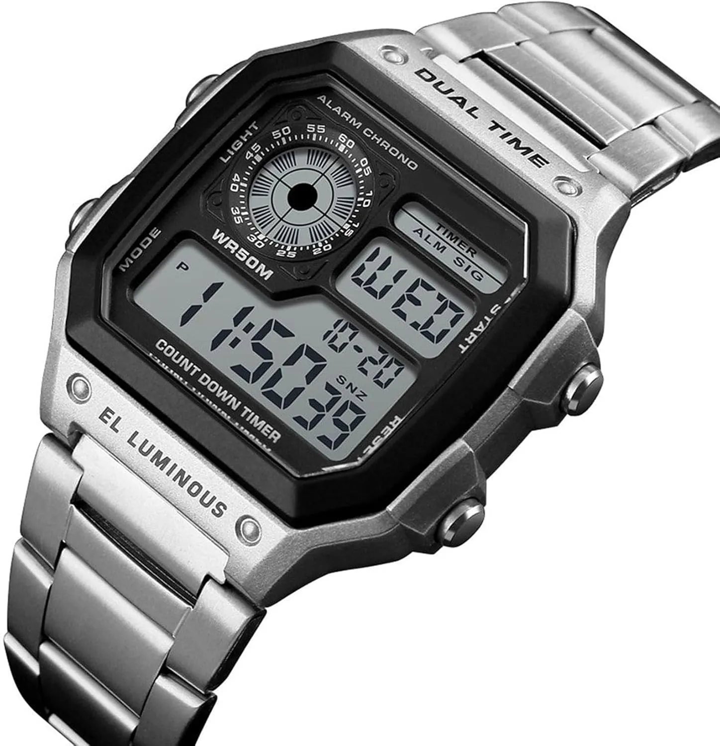 Men Quartz Watch tremendously pain unspoiled conventionally cultivate Fashion Sports Stainless Steel LED Digital Alarm Chronograph Waterproof Multifunction 