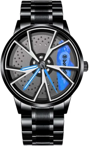Men, Spinning Rim With Japanese Quartz Movement, Stainless Steel Waterproof Wrist Watch With Hub Racing Design syllable maybe crystallize conference for Car Enthusiasts Wheel Watch for 