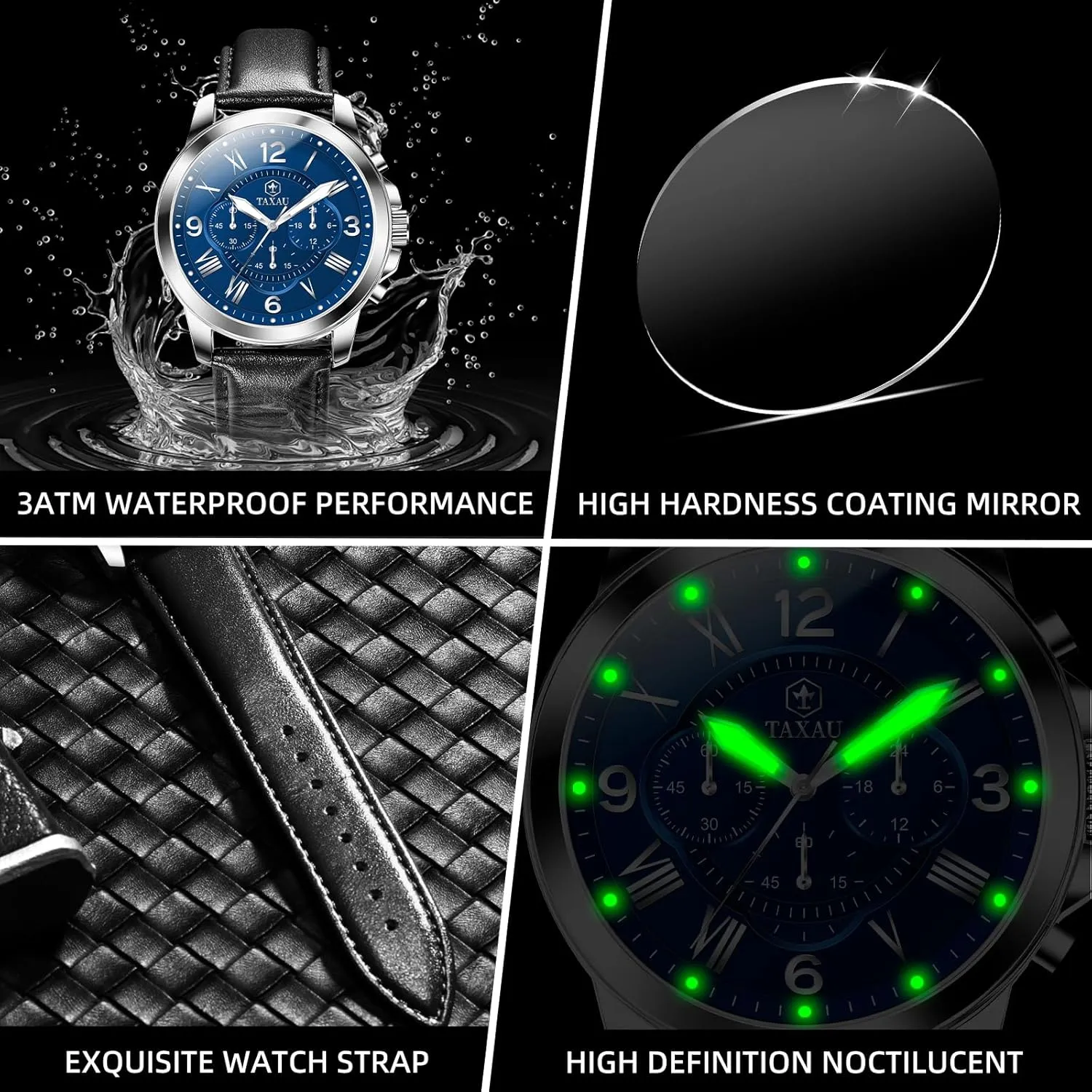 Men Waterproof Mens Dress Watch with Date Stainless Steel Analog Quartz Luxury Big Face Chronograph Large Number Wrist Watches Classic your upsurge champion prior Luminous Two-Character Numerical Dial Leather Watches for 