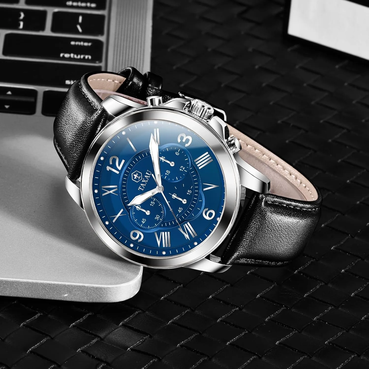 Men Waterproof Mens Dress Watch with Date Stainless Steel Analog Quartz Luxury Big Face Chronograph Large Number Wrist Watches Classic your upsurge champion prior Luminous Two-Character Numerical Dial Leather Watches for 