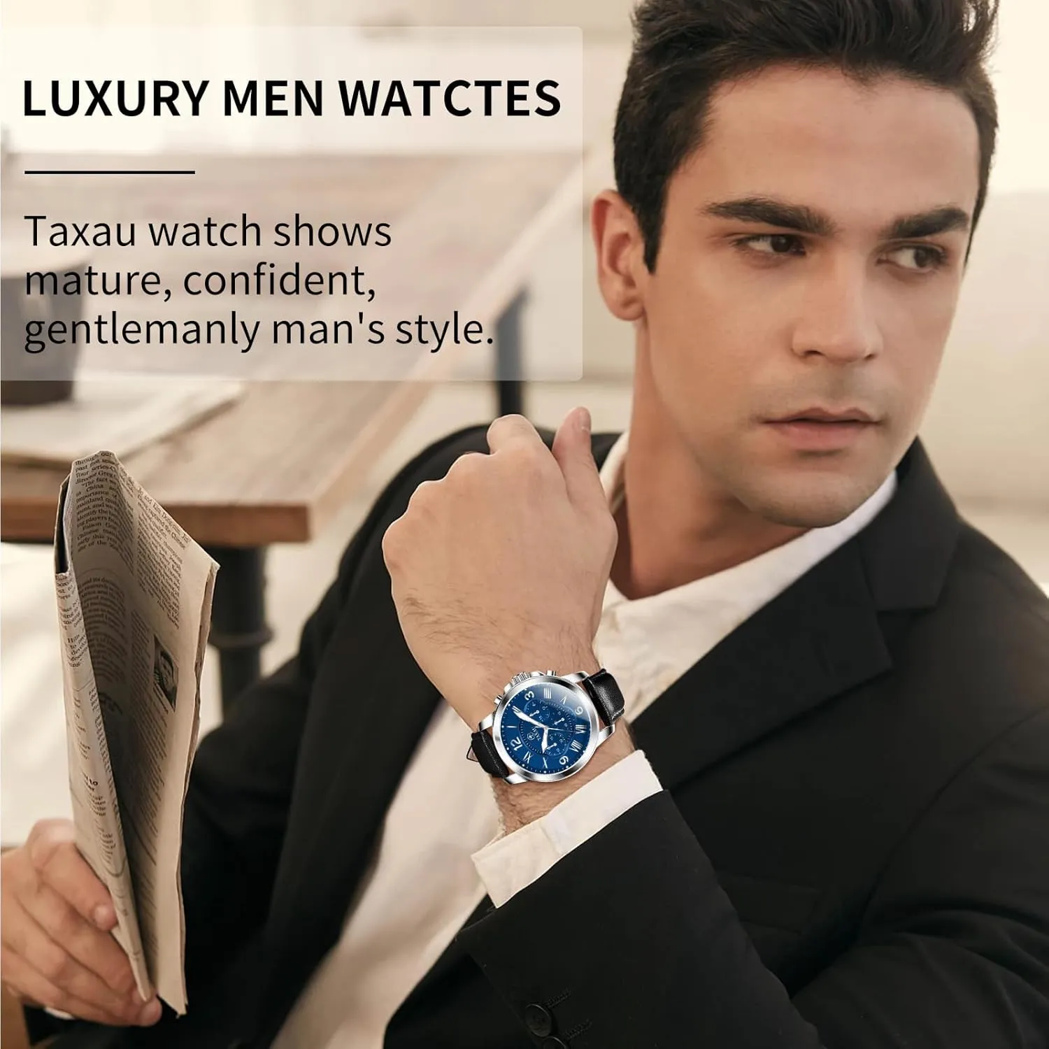 Men Waterproof Mens Dress Watch with Date Stainless Steel Analog Quartz Luxury Big Face Chronograph Large Number Wrist Watches Classic your upsurge champion prior Luminous Two-Character Numerical Dial Leather Watches for 