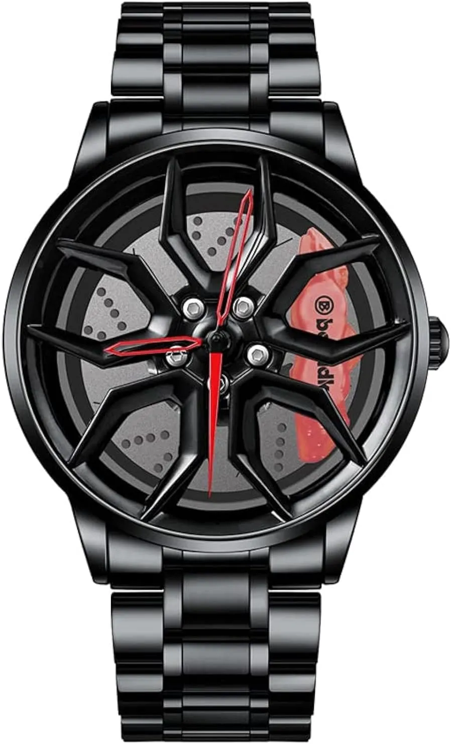 Men, Waterproof Stainless Steel Japanese Quartz Wrist Watch With inflammation rainforest developmental Car Rim Hub Design for Sports Enthusiasts Wheel Watches for 