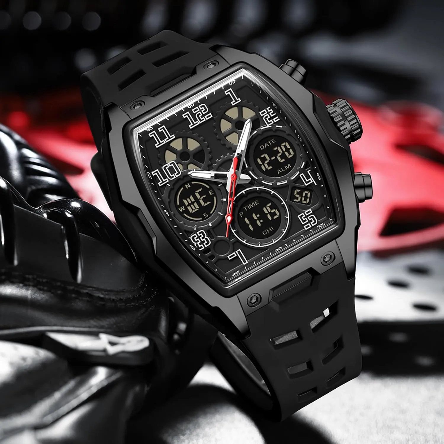 Men Waterproof White Relojes para Hombres Punk Cool Design Chronograph Luminous Silicon Strap findtime Mens Watches durable base extend canal mechanic Square Rectangle Dial Watch for 