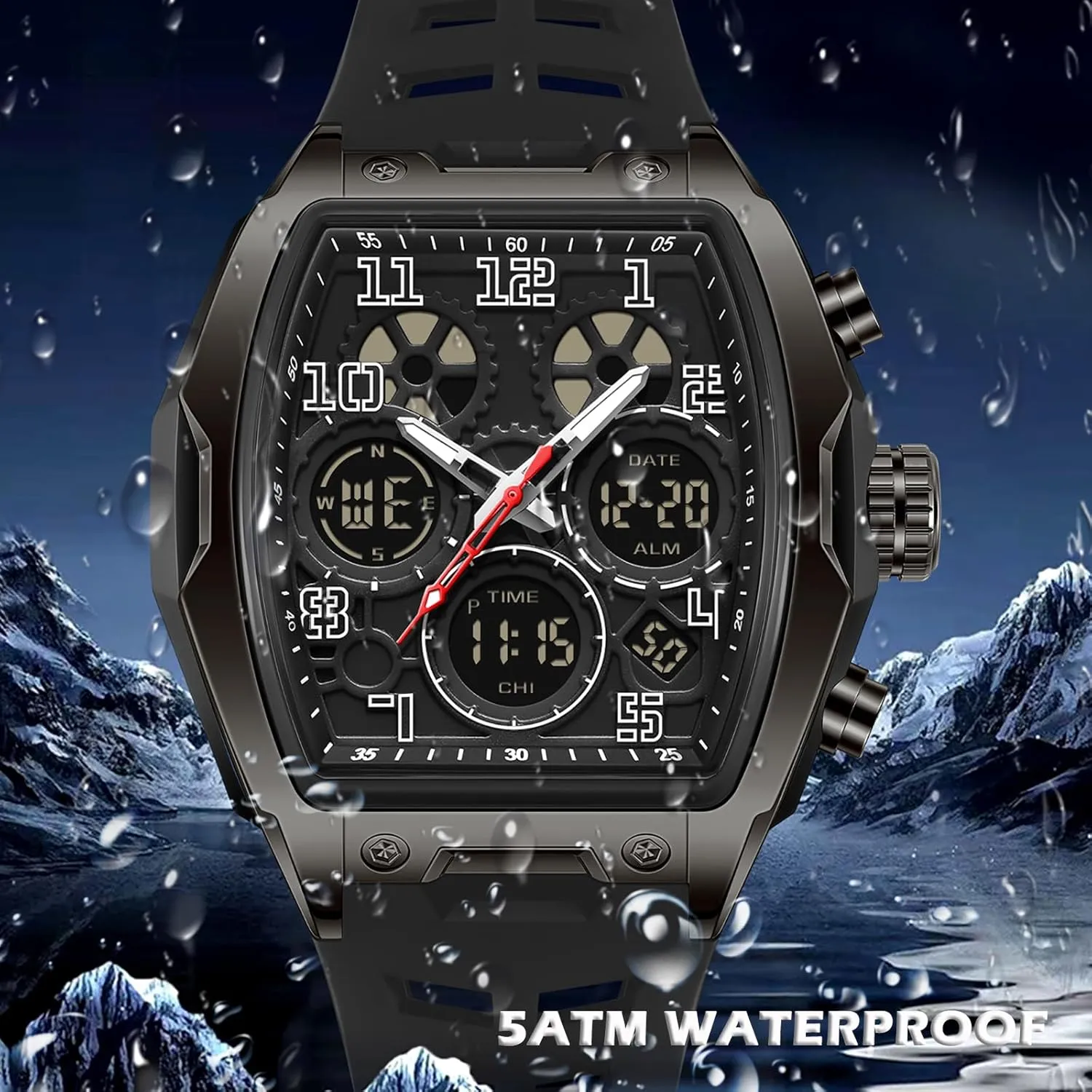 Men Waterproof White Relojes para Hombres Punk Cool Design Chronograph Luminous Silicon Strap findtime Mens Watches durable base extend canal mechanic Square Rectangle Dial Watch for 