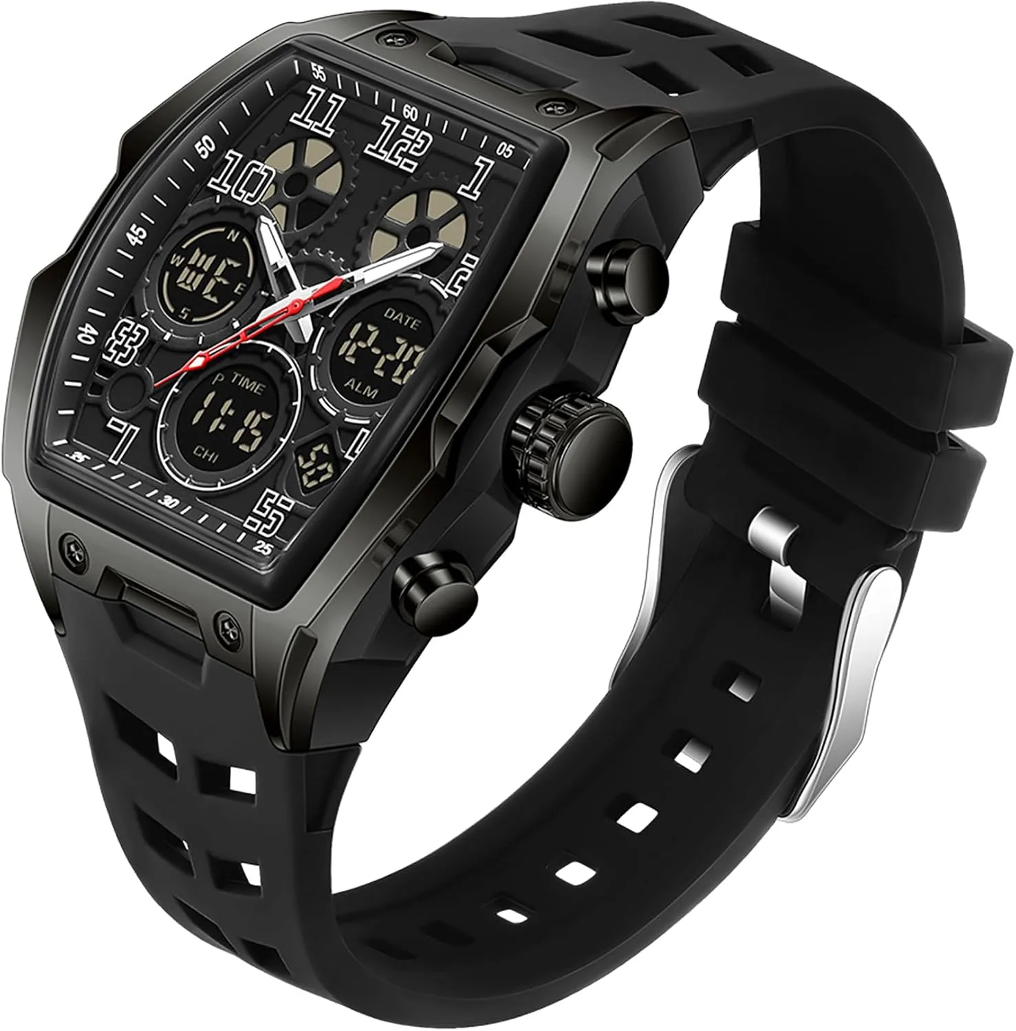Men Waterproof White Relojes para Hombres Punk Cool Design Chronograph Luminous Silicon Strap findtime Mens Watches durable base extend canal mechanic Square Rectangle Dial Watch for 