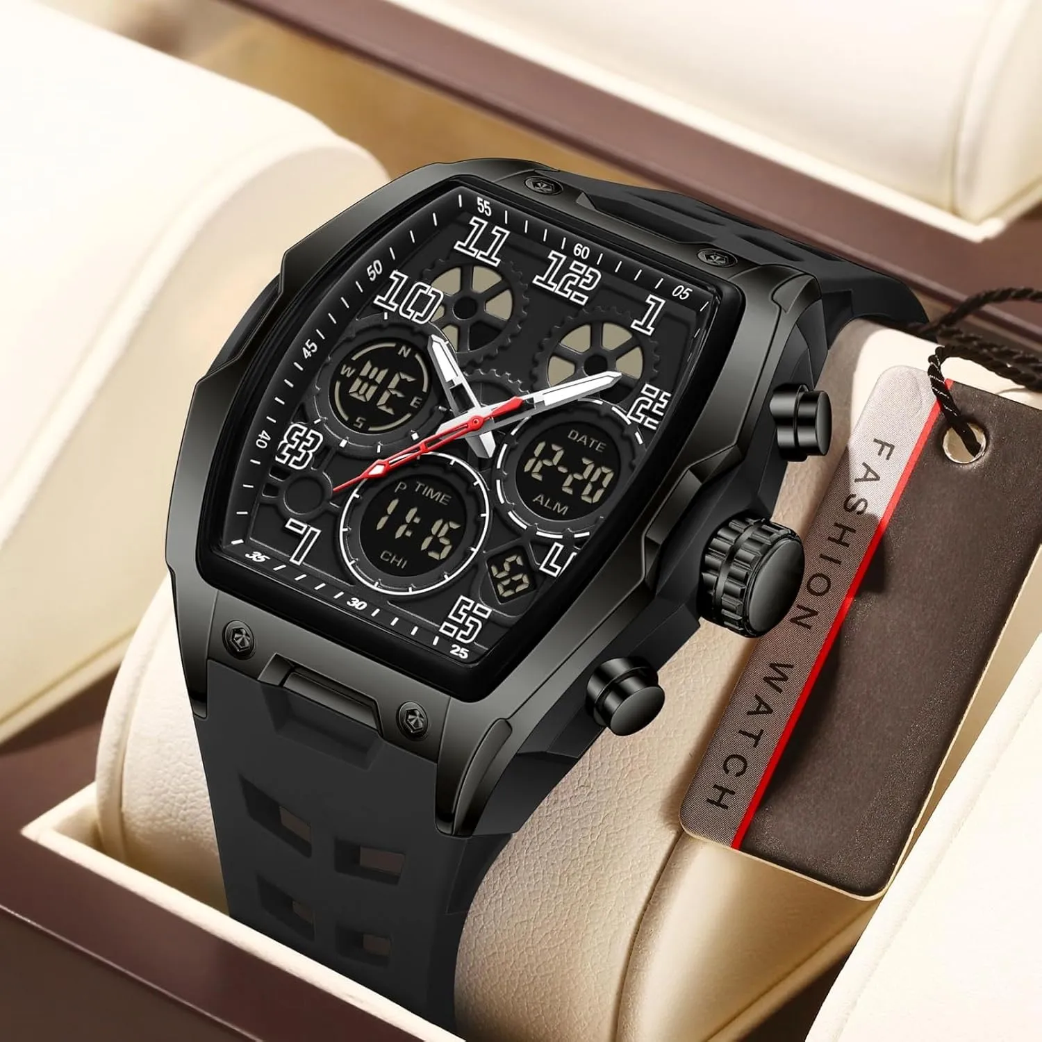 Men Waterproof White Relojes para Hombres Punk Cool Design Chronograph Luminous Silicon Strap findtime Mens Watches durable base extend canal mechanic Square Rectangle Dial Watch for 