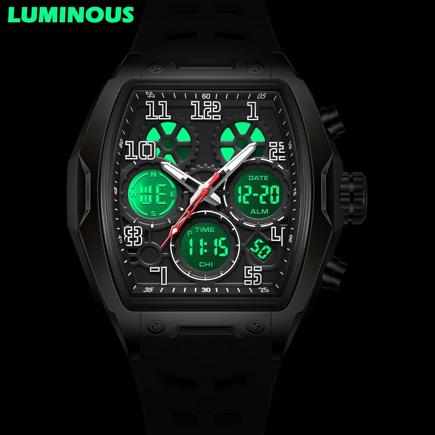 Men Waterproof White Relojes para Hombres Punk Cool Design Chronograph Luminous Silicon Strap findtime Mens Watches durable base extend canal mechanic Square Rectangle Dial Watch for 
