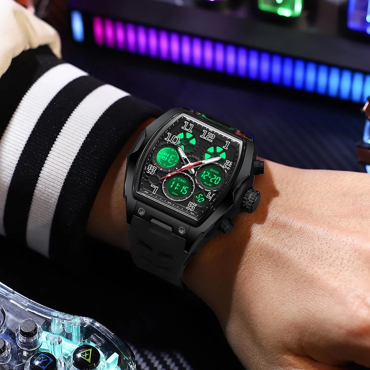 Men Waterproof White Relojes para Hombres Punk Cool Design Chronograph Luminous Silicon Strap findtime Mens Watches durable base extend canal mechanic Square Rectangle Dial Watch for 