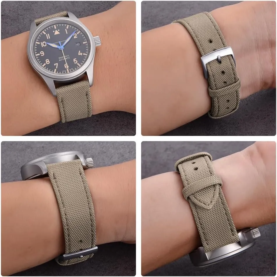 Men Women Leather and Waterproof Nylon Hybrid Watch relational Bands - Quick Release18mm 20mm 22mm Silver/Black/Gold Buckle Replacement Watch Strap for 