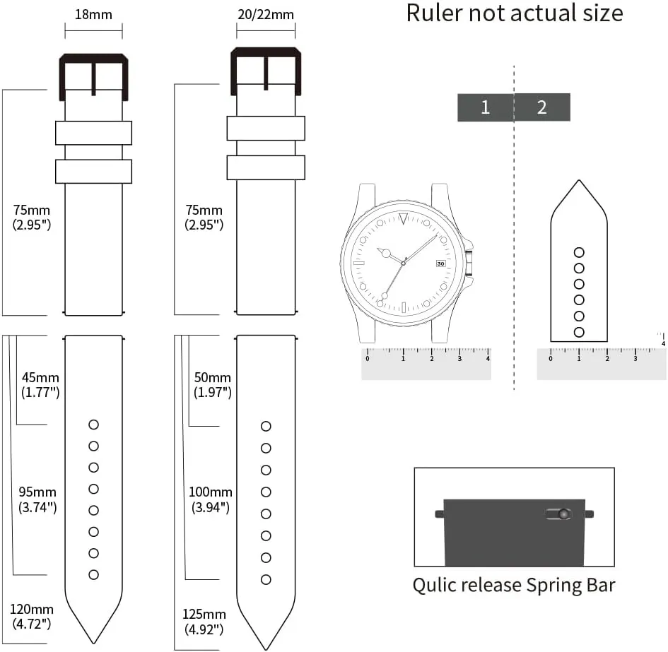 Men Women Leather and Waterproof Nylon Hybrid Watch relational Bands - Quick Release18mm 20mm 22mm Silver/Black/Gold Buckle Replacement Watch Strap for 