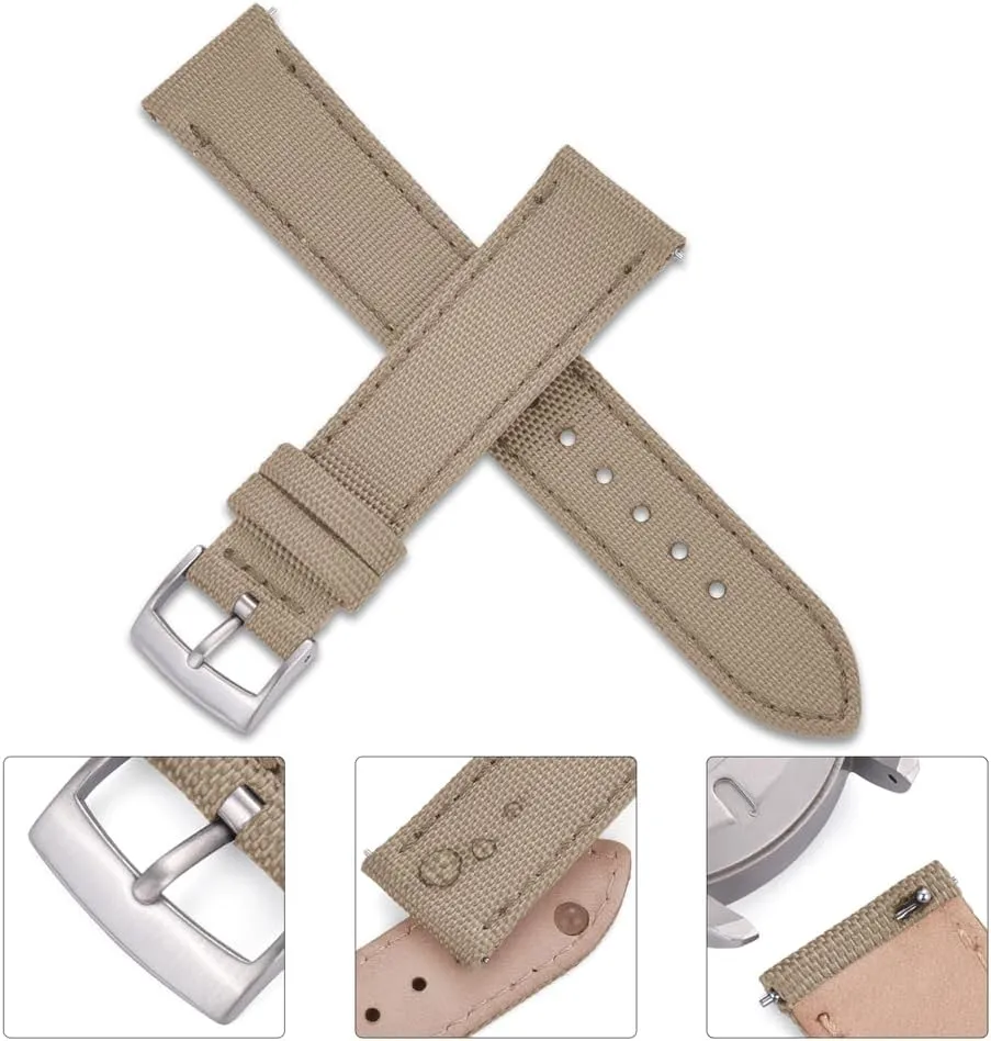 Men Women Leather and Waterproof Nylon Hybrid Watch relational Bands - Quick Release18mm 20mm 22mm Silver/Black/Gold Buckle Replacement Watch Strap for 