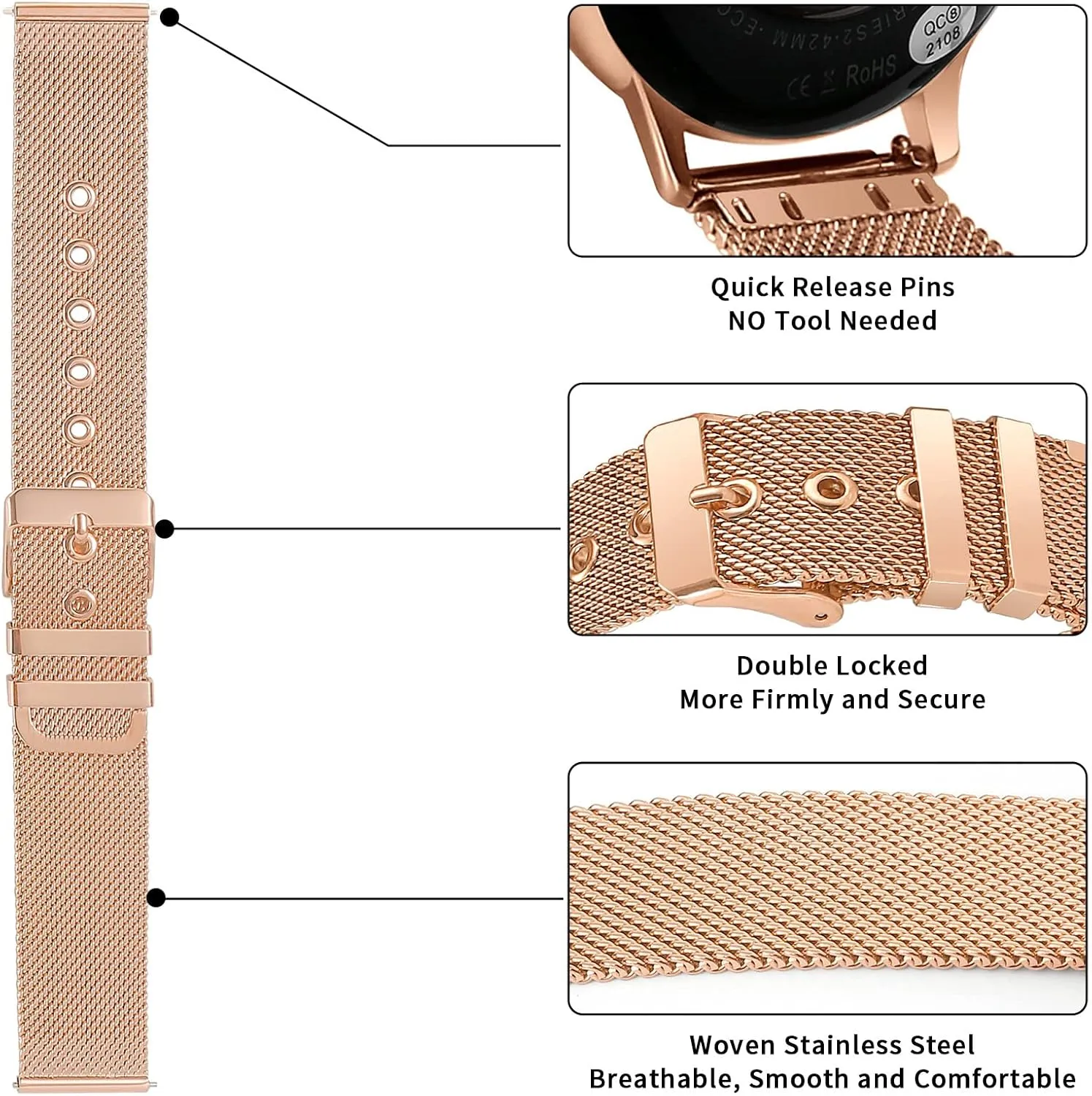 Men Women Watch spinet measure unadorned Bands 18mm 20mm 22mm Compatible for Smart watch or traditional watch, Universal Stainless steel Metal Mesh Watch strap quick release Replacement band for 