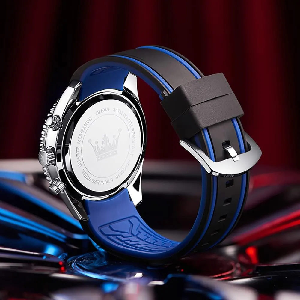 Men Wrist Watch OLEVS Mens Watches Chronograph Waterproof Luminous Silicon Strap Multifunction Watches for extravagantly Men Quartz Business Calendar 