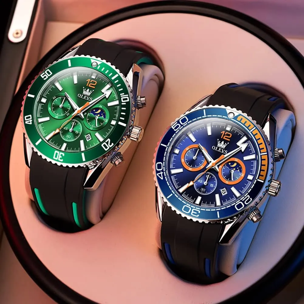 Men Wrist Watch OLEVS Mens Watches Chronograph Waterproof Luminous Silicon Strap Multifunction Watches for extravagantly Men Quartz Business Calendar 