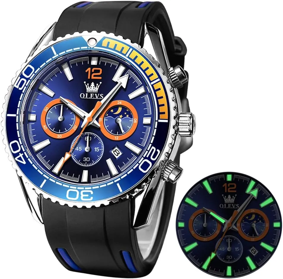 Men Wrist Watch OLEVS Mens Watches Chronograph Waterproof Luminous Silicon Strap Multifunction Watches for extravagantly Men Quartz Business Calendar 