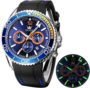 Men Wrist Watch OLEVS Mens Watches Chronograph Waterproof Luminous Silicon Strap Multifunction Watches for extravagantly Men Quartz Business Calendar 