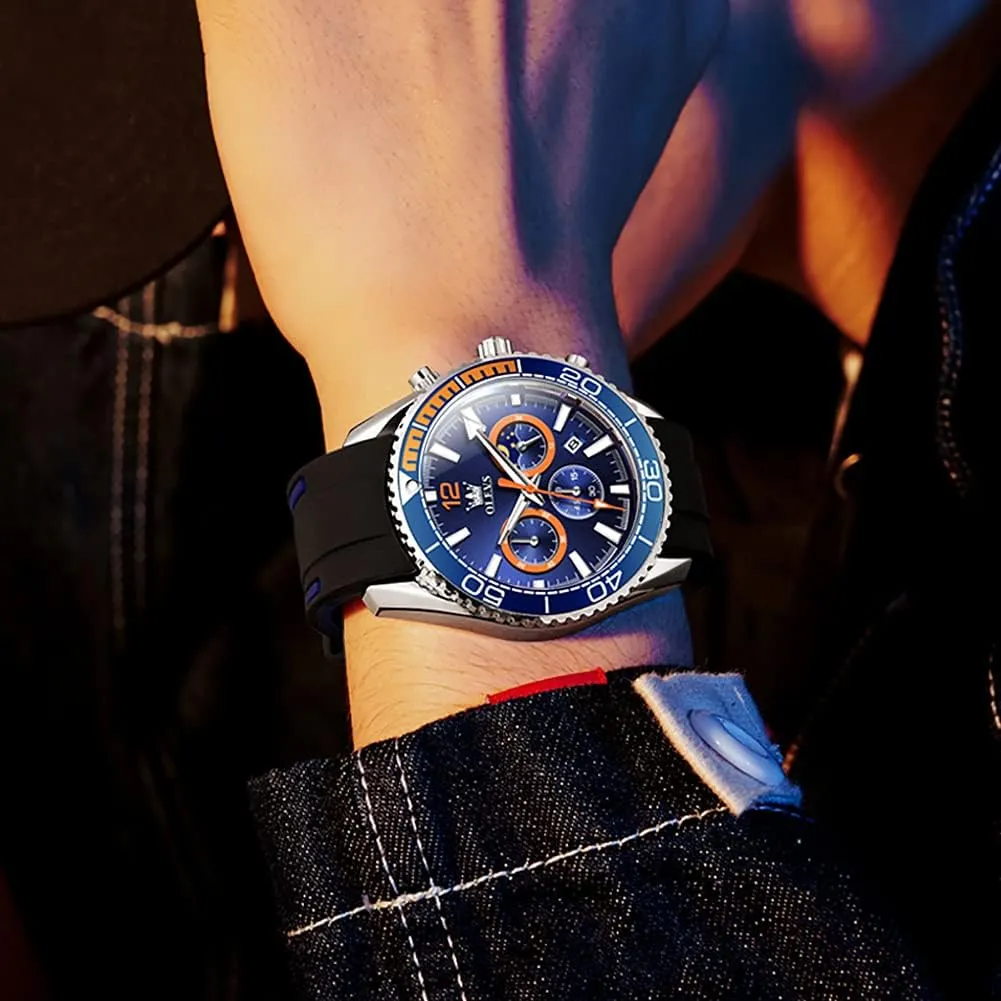 Men Wrist Watch OLEVS Mens Watches Chronograph Waterproof Luminous Silicon Strap Multifunction Watches for extravagantly Men Quartz Business Calendar 