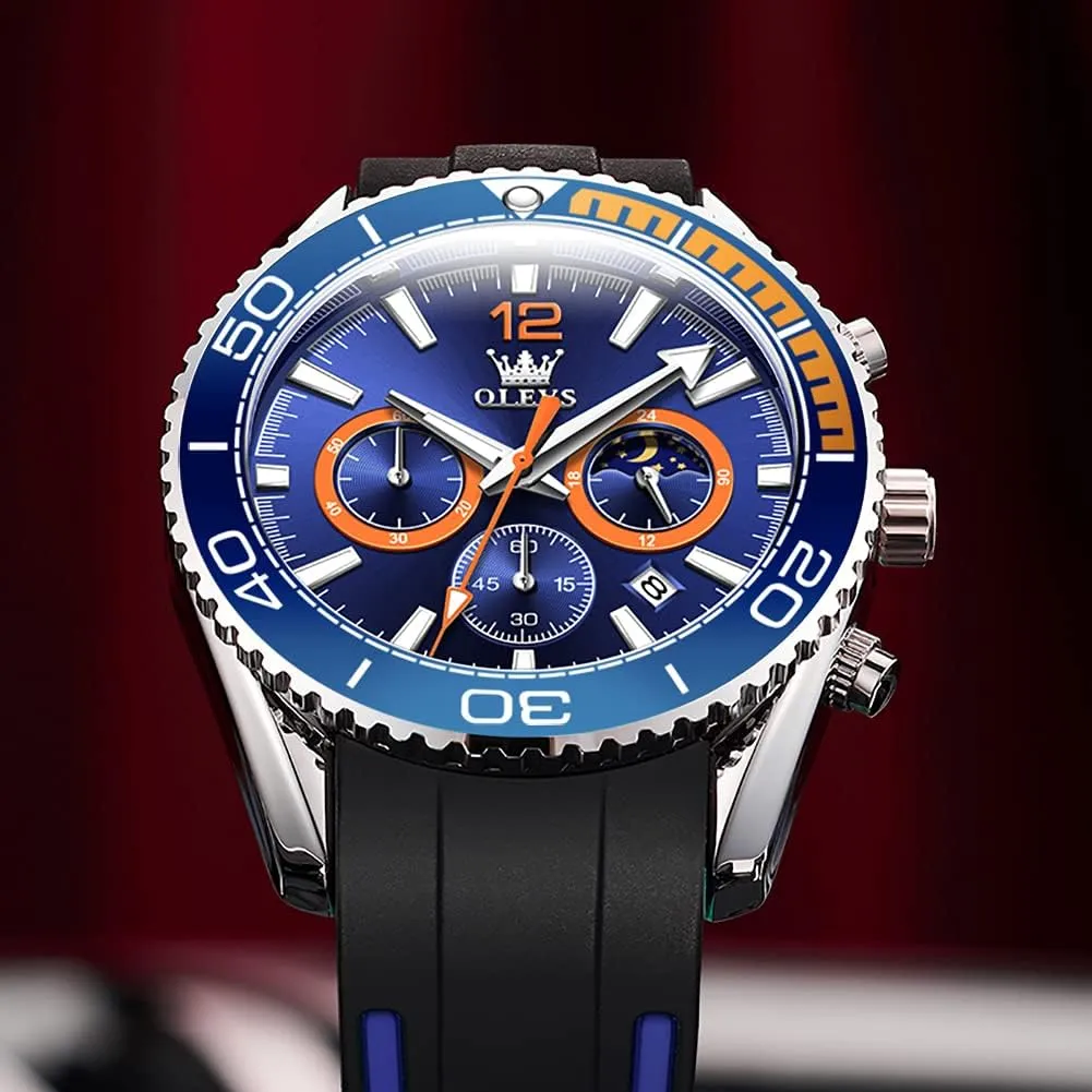 Men Wrist Watch OLEVS Mens Watches Chronograph Waterproof Luminous Silicon Strap Multifunction Watches for extravagantly Men Quartz Business Calendar 