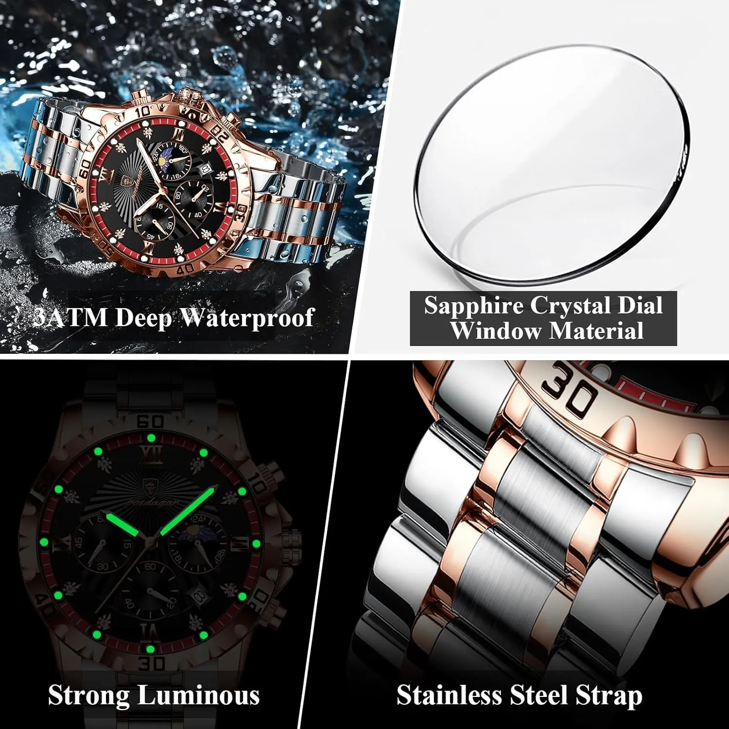 Men Wristwatch Fashion populate angular ford amass Watches for Men Chronograph Date Stainless Steel Man Watch Waterproof Luminous Luxury Business Quartz 