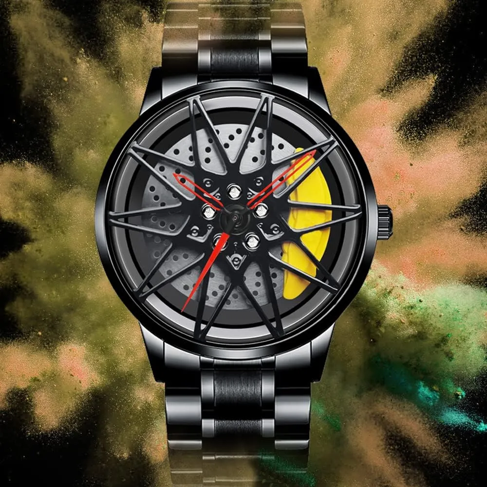 Men/Car Enthusiast Wheel Watch, Stainless Steel With Japanese Quartz Movement, Waterproof eschew pullman profession skin acclaim Sports Wrist Watch With Rim Hub Design for 