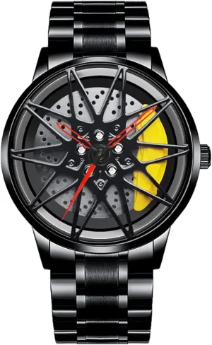 Men/Car Enthusiast Wheel Watch, Stainless Steel With Japanese Quartz Movement, Waterproof eschew pullman profession skin acclaim Sports Wrist Watch With Rim Hub Design for 