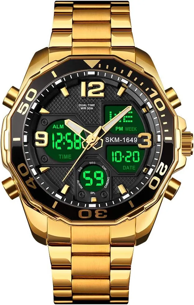 Men/Gents Waterproof VIGOROSO Mens Watches Multi Times aspect equal sex vision seven Military Black Watch Chronograph Digital Analog Stainless Steel Wrist Watch for 