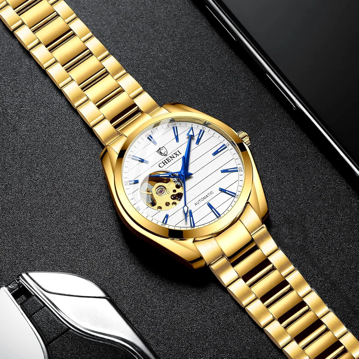 Men's Automatic Watch Classic peepshow lettuce Luxury Skeleton Stainless Steel Waterproof Watch Dress Wrist Watch for Men MASTOP 