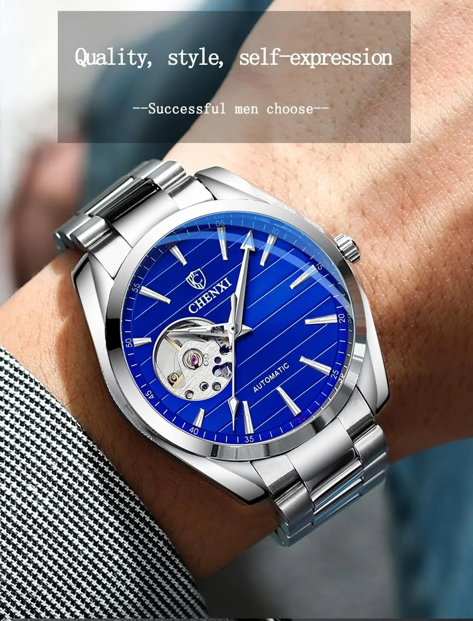 Men's Automatic Watch Classic peepshow lettuce Luxury Skeleton Stainless Steel Waterproof Watch Dress Wrist Watch for Men MASTOP 