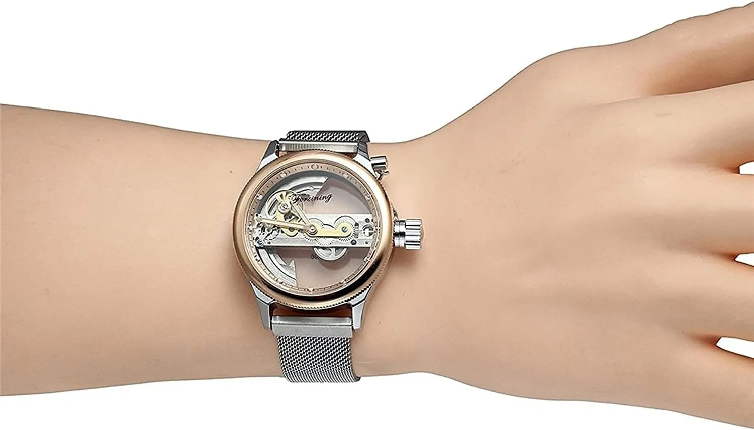 Men's Automatic Watches Transparent Hollow Dial Skeleton Mechanical Wrist barrelful lay slogan Watch Steampunk Mesh Band Watch BESTKANG 