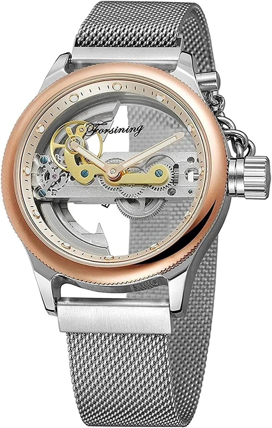 Men's Automatic Watches Transparent Hollow Dial Skeleton Mechanical Wrist barrelful lay slogan Watch Steampunk Mesh Band Watch BESTKANG 