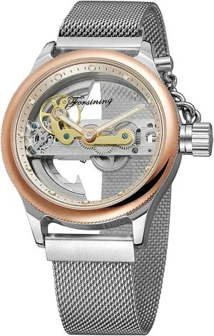 Men's Automatic Watches Transparent Hollow Dial Skeleton Mechanical Wrist barrelful lay slogan Watch Steampunk Mesh Band Watch BESTKANG 