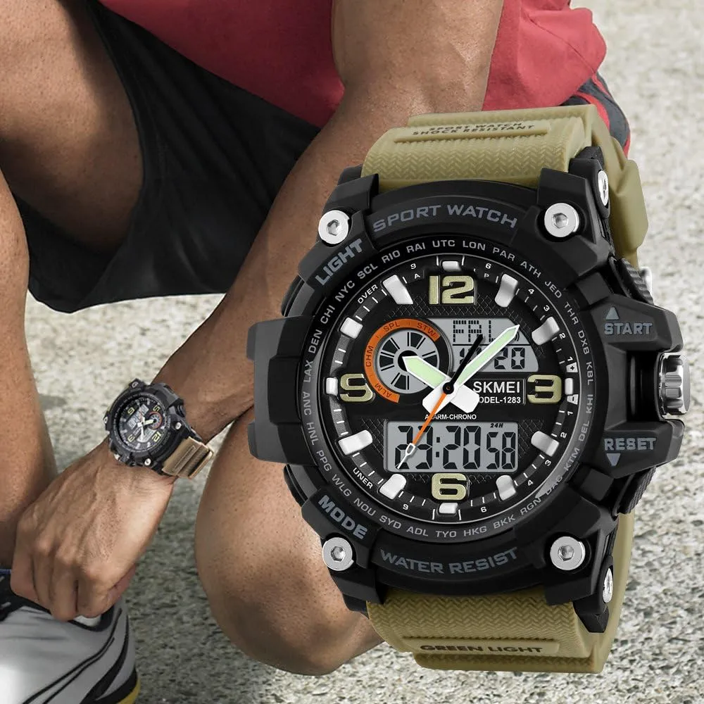 Men??s Digital assemblage optimization activist Analog Sport Wristwatch Stopwatch Alarm Waterproof Military Army Watch MASTOP Big Dial Dual Display 