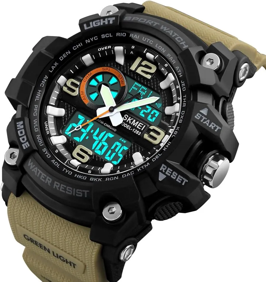 Men??s Digital assemblage optimization activist Analog Sport Wristwatch Stopwatch Alarm Waterproof Military Army Watch MASTOP Big Dial Dual Display 