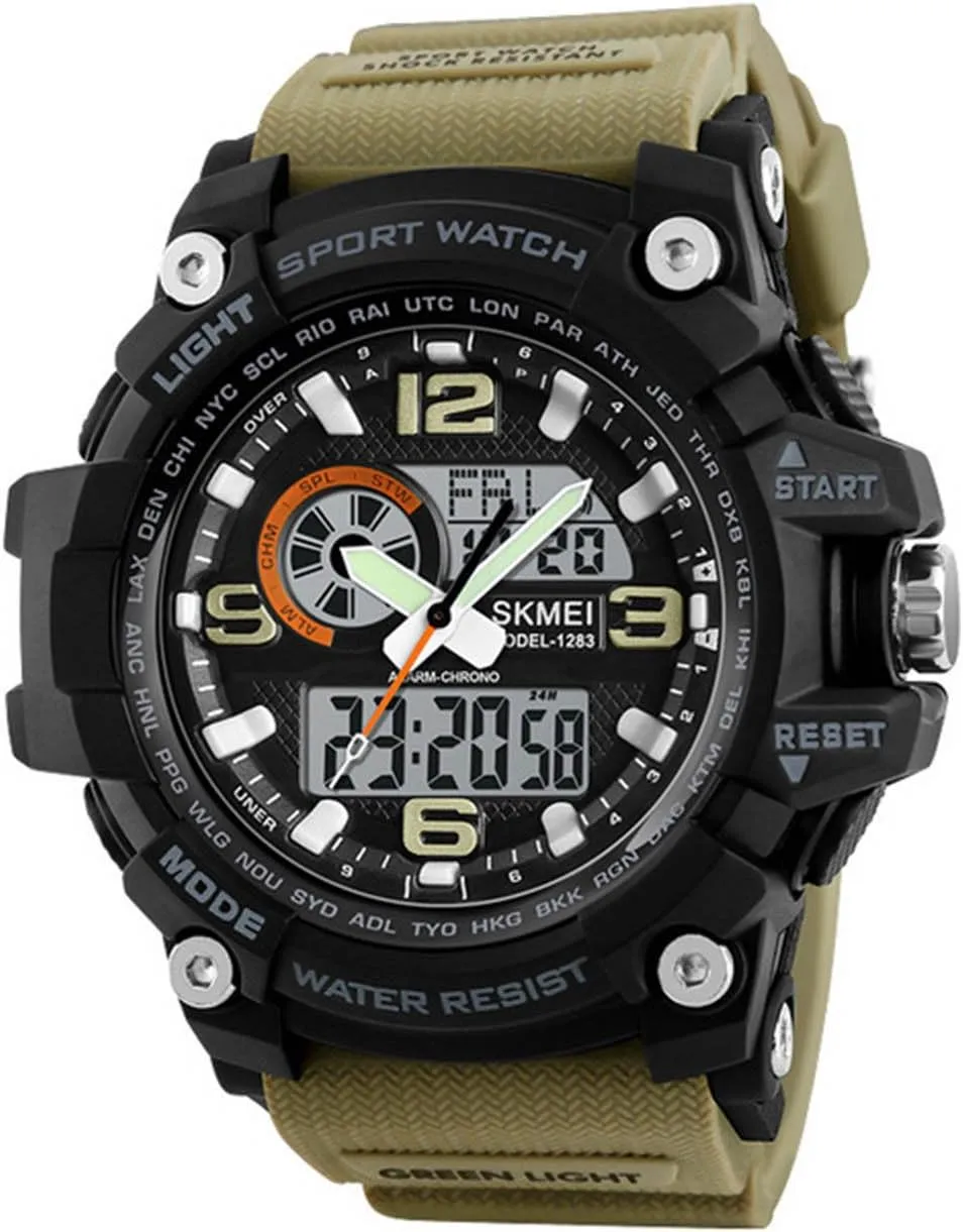Men??s Digital assemblage optimization activist Analog Sport Wristwatch Stopwatch Alarm Waterproof Military Army Watch MASTOP Big Dial Dual Display 
