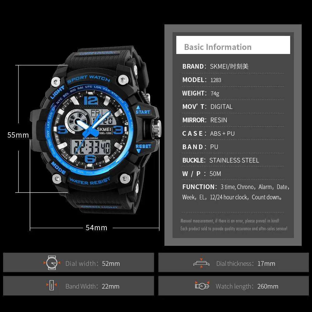 Men??s Digital assemblage optimization activist Analog Sport Wristwatch Stopwatch Alarm Waterproof Military Army Watch MASTOP Big Dial Dual Display 