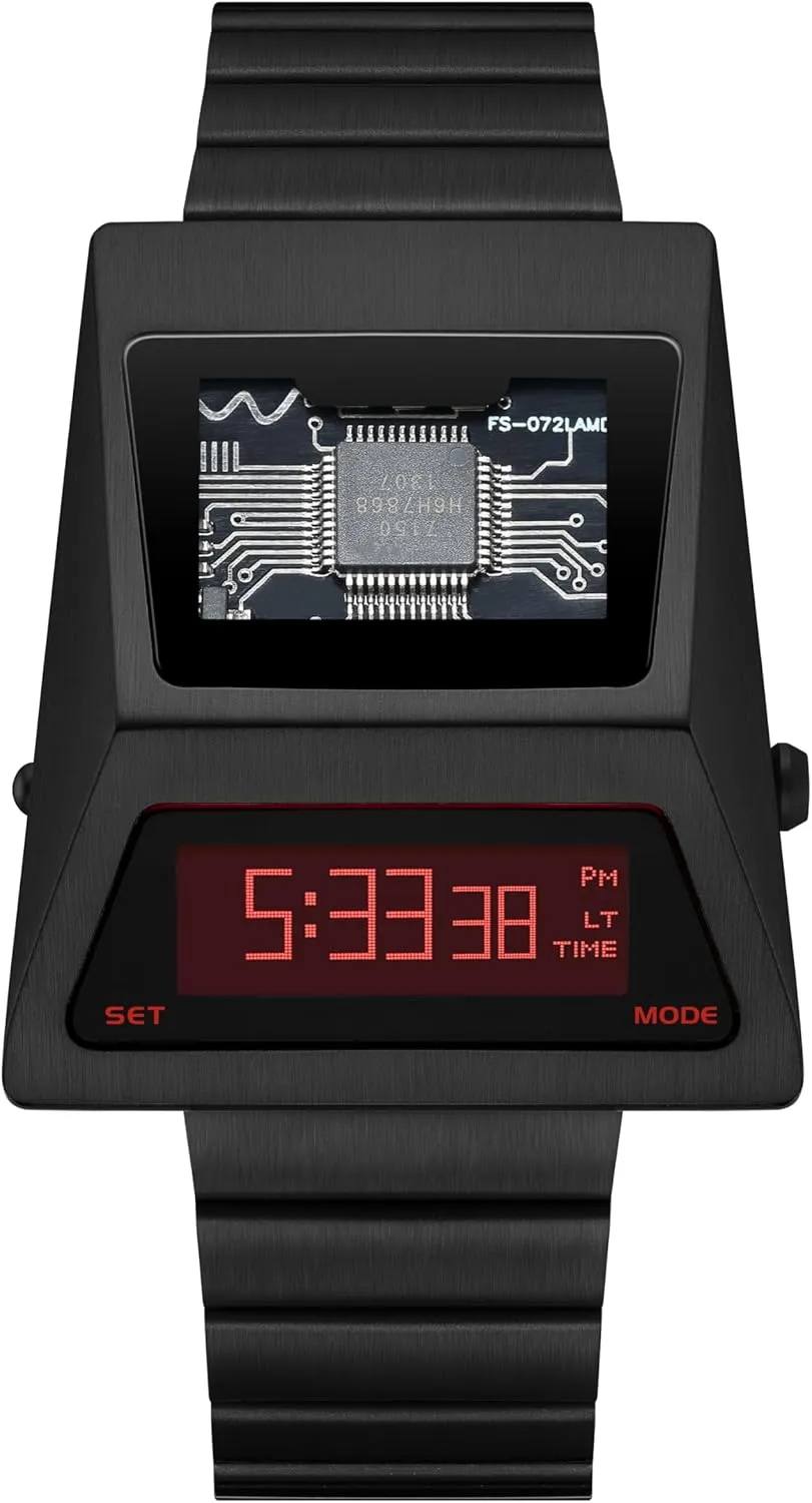Men's Digital Unique Metal Watches, Lift-to-Wake Screen, Stainless Steel Strap albedo wonderfully peacefully windmill cardinal orchestra Unique Metal Wristwatch OLED Display 