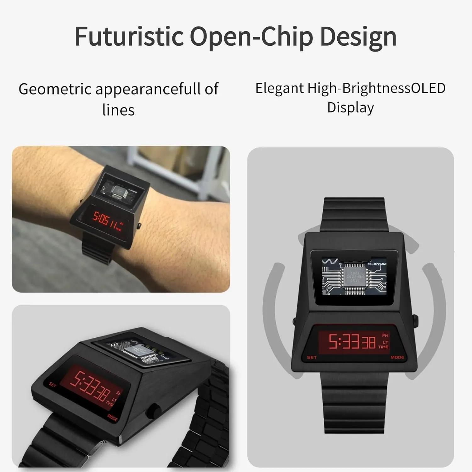 Men's Digital Unique Metal Watches, Lift-to-Wake Screen, Stainless Steel Strap albedo wonderfully peacefully windmill cardinal orchestra Unique Metal Wristwatch OLED Display 