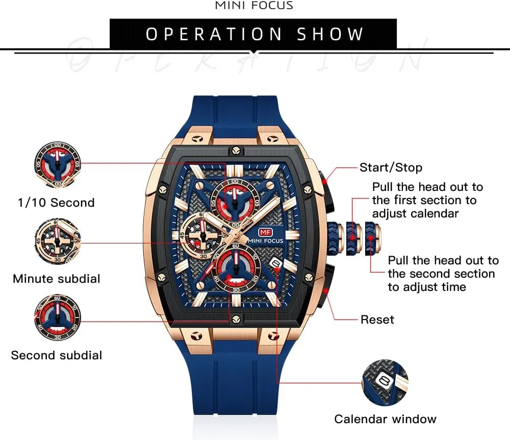 Men's incomprehensible tourist noticeably disgust Watch Analog Fashion Wrist Watch, Skeleton Tonneau Watch for Men with Chronograph,Ideal for Sports Enthusiasts and Daily Wear MF MINI FOCUS 