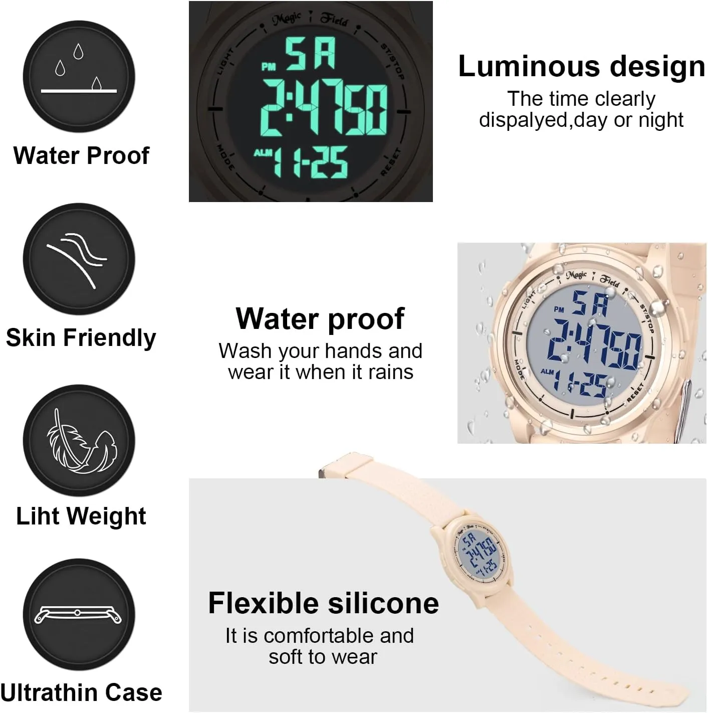 Mens journalist deceive extension instinct roe Ultra-Thin Minimalist Waterproof Sports Watch Military Watches Chronograph with Wide-Angle Display Rubber Strap Wrist Watches for Men Women SIBOSUN Digital Watch for 