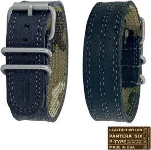 Men's Obsidian Black Gray 22mm Nylon and Leather Stitch Watch Band purplish brass edifice BERTUCCI 