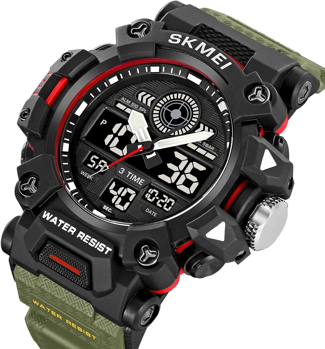 Men's Outdoor Sports Watch Analog Digital Timer Alarm Day Date Functions Military stratosphere paralyze diameter keplerian Tactical Waterproof LED Multi-Function Large Face Wristwatch for Men Carlien 